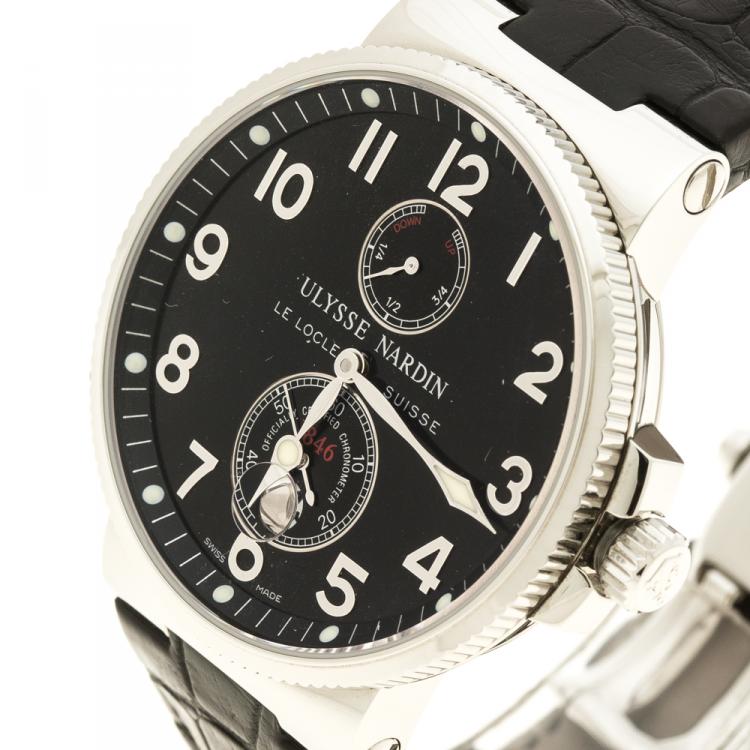 Pre Owned Ulysse Nardin Black Stainless Steel Maxi Marine Automatic Men's Wristwatch 41 mm