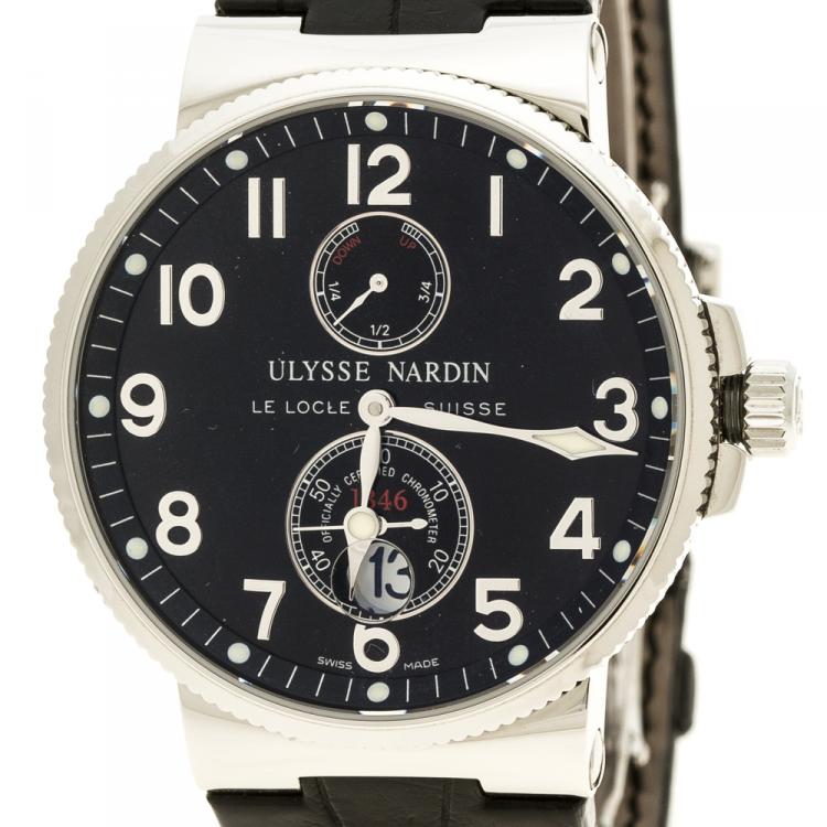 Pre Owned Ulysse Nardin Black Stainless Steel Maxi Marine Automatic Men's Wristwatch 41 mm