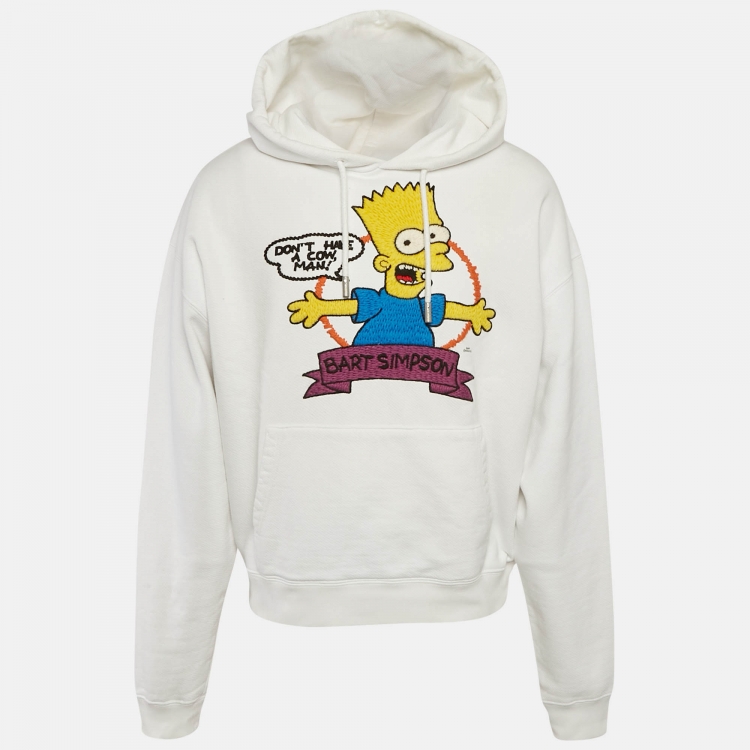 Pre Owned Off-White White Simpson Embroidered Cotton Knit Hoodie XL