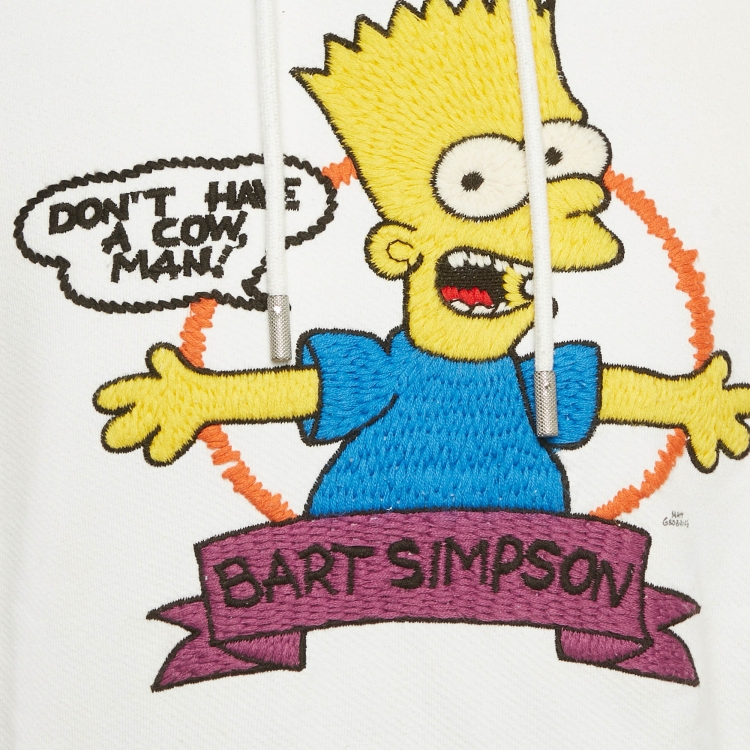 Pre Owned Off-White White Simpson Embroidered Cotton Knit Hoodie XL