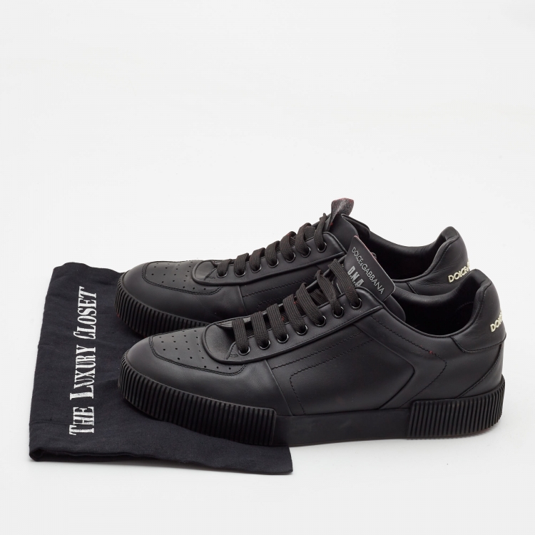Pre Owned Dolce & Gabbana Black Leather Miami Logo Trainer Sneakers Size 44