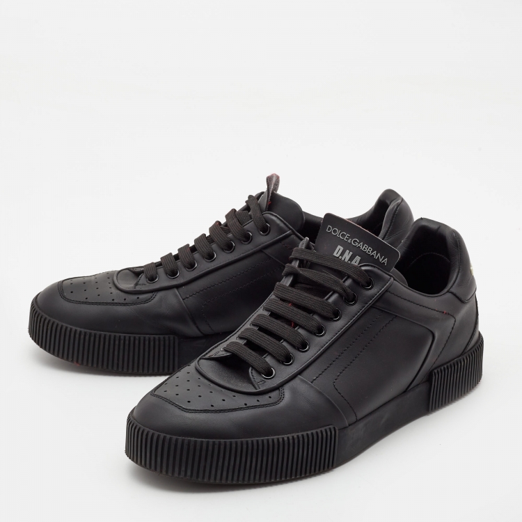 Pre Owned Dolce & Gabbana Black Leather Miami Logo Trainer Sneakers Size 44
