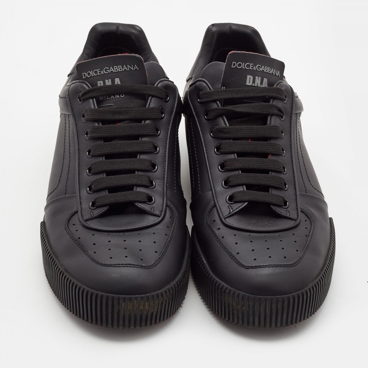 Pre Owned Dolce & Gabbana Black Leather Miami Logo Trainer Sneakers Size 44