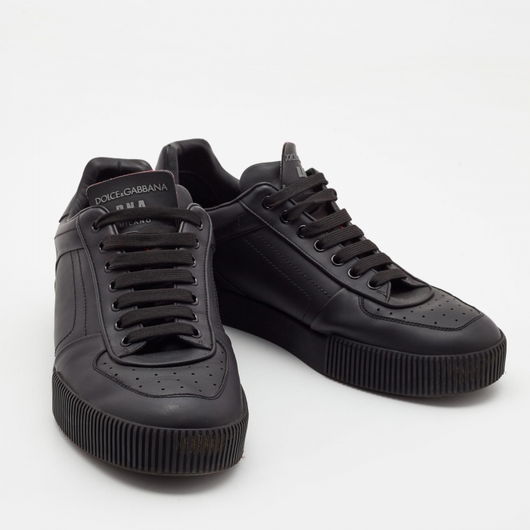 Pre Owned Dolce & Gabbana Black Leather Miami Logo Trainer Sneakers Size 44