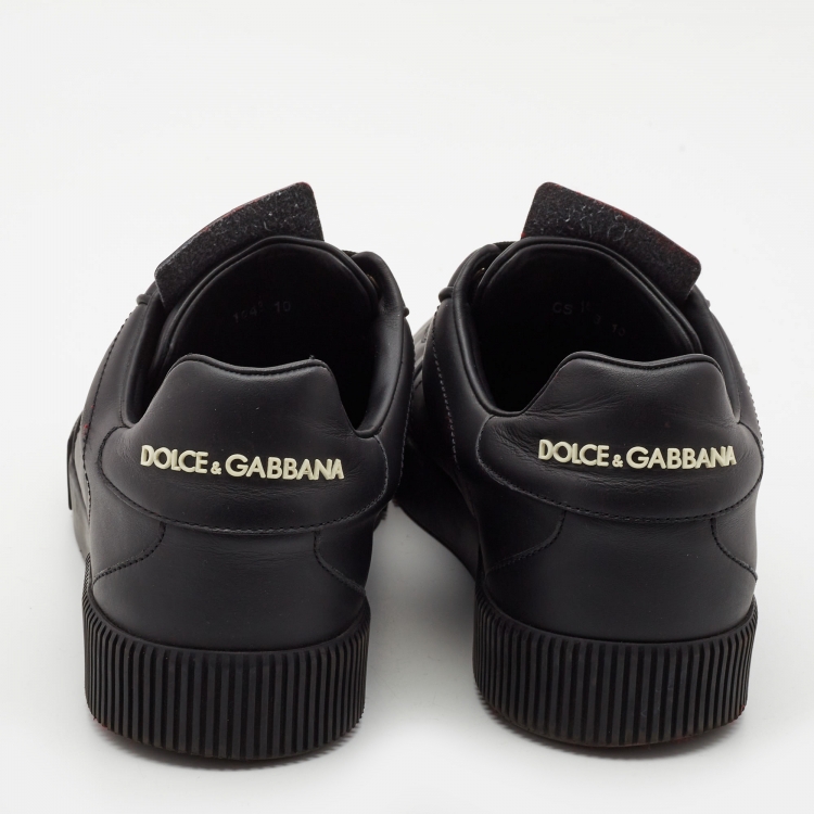 Pre Owned Dolce & Gabbana Black Leather Miami Logo Trainer Sneakers Size 44