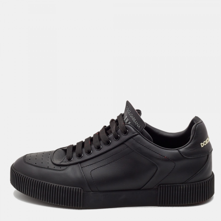 Pre Owned Dolce & Gabbana Black Leather Miami Logo Trainer Sneakers Size 44
