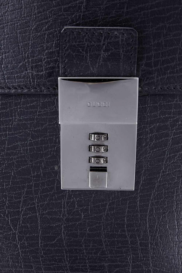Pre Owned Gucci Black Leather Code Lock Briefcase