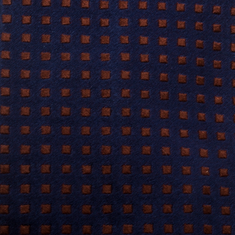 Pre Owned Valentino Navy Blue and Brown Square Embroidered Silk Tie