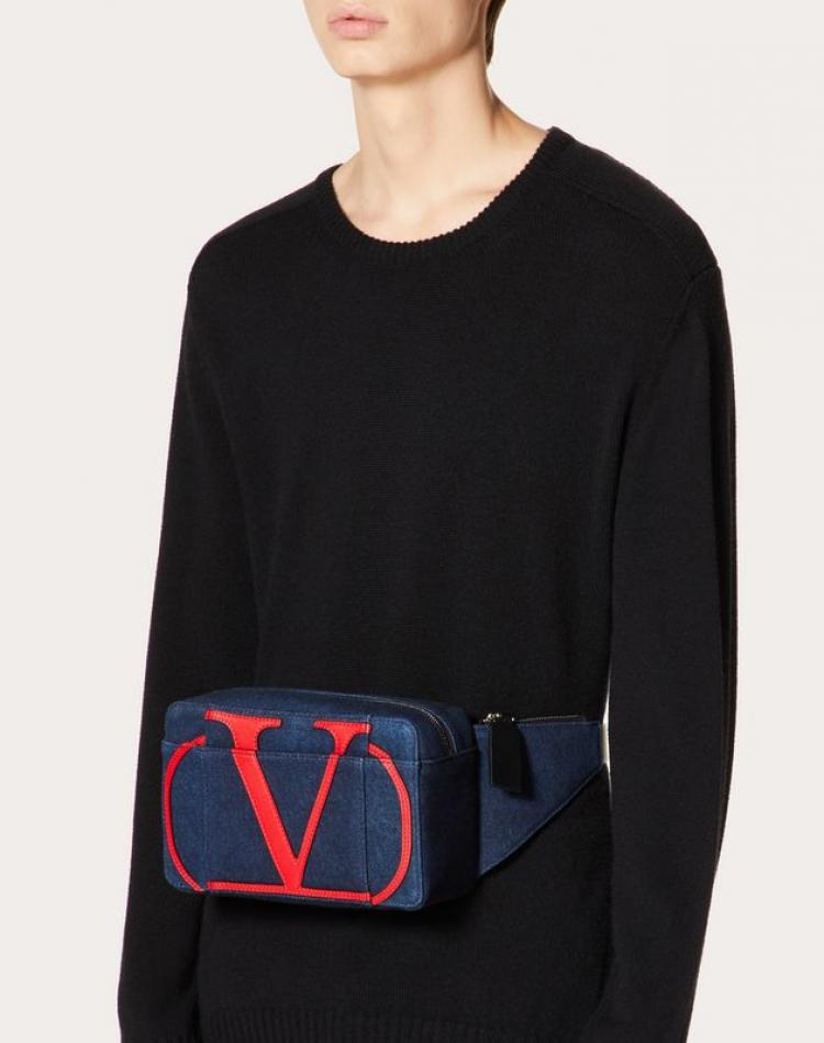 Pre Owned Valentino Blue Denim VLOGO Belt Bag