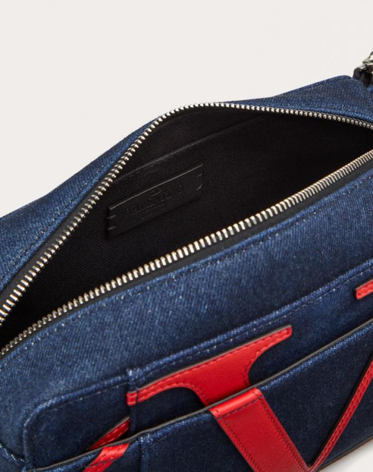 Pre Owned Valentino Blue Denim VLOGO Belt Bag