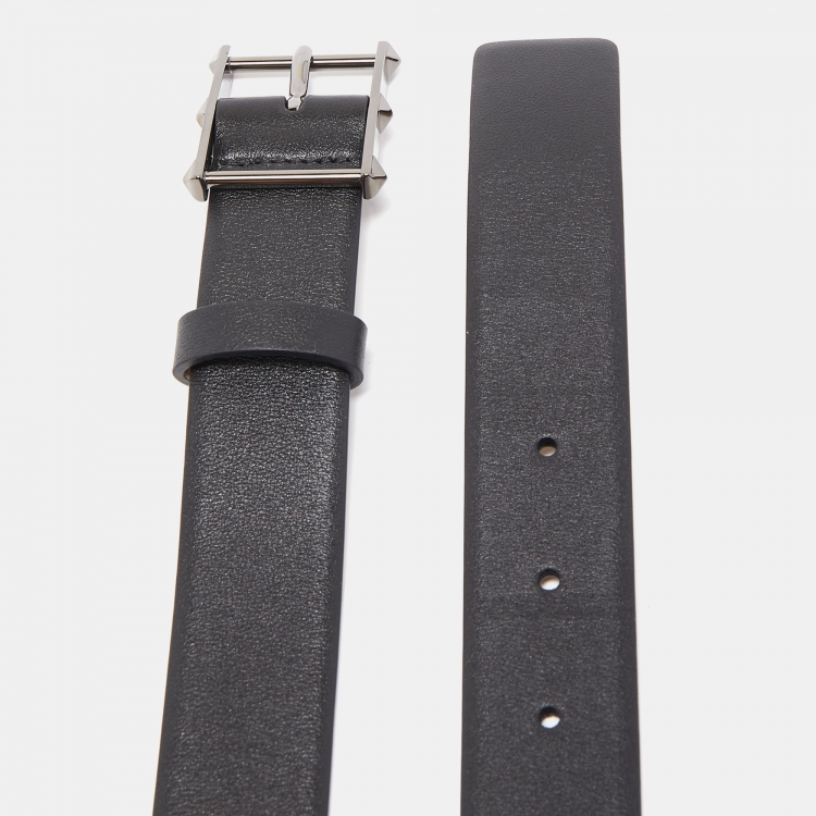 Pre Owned Valentino Black Leather Buckle Belt 85CM