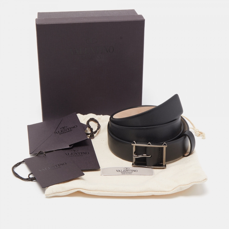 Pre Owned Valentino Black Leather Buckle Belt 85CM