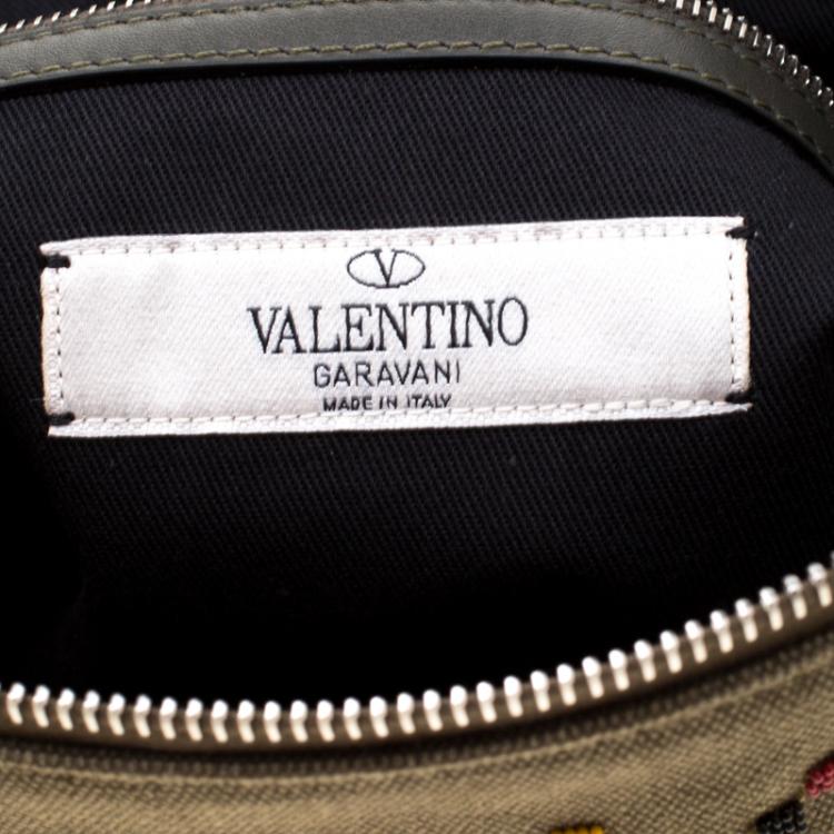 Pre Owned Valentino Olive Canvas Rockstud Bordado Messenger Bag