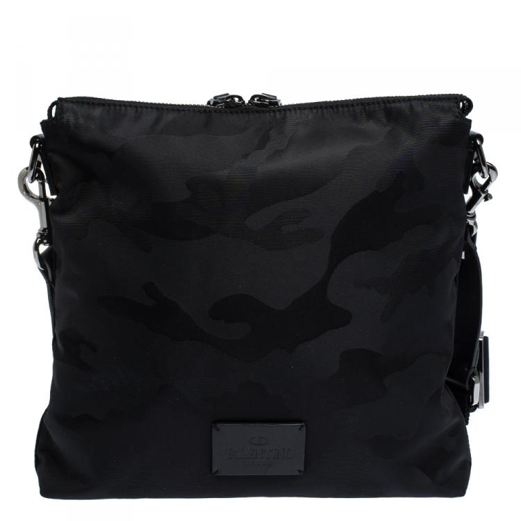Pre Owned Valentino Black Nylon Camouflage Messenger Bag