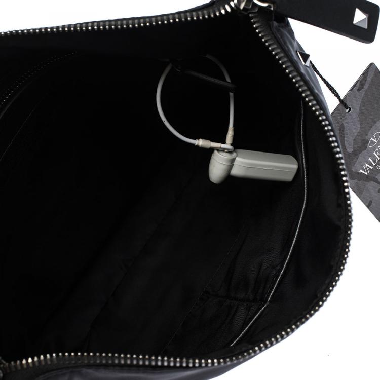 Pre Owned Valentino Black Nylon Camouflage Messenger Bag