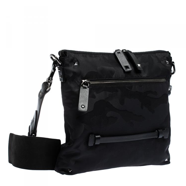 Pre Owned Valentino Black Nylon Camouflage Messenger Bag