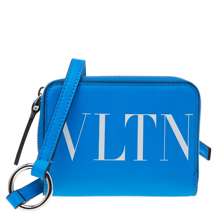 Valentino Blue Leather VLTN Zip Around Neck Wallet Valentino | The