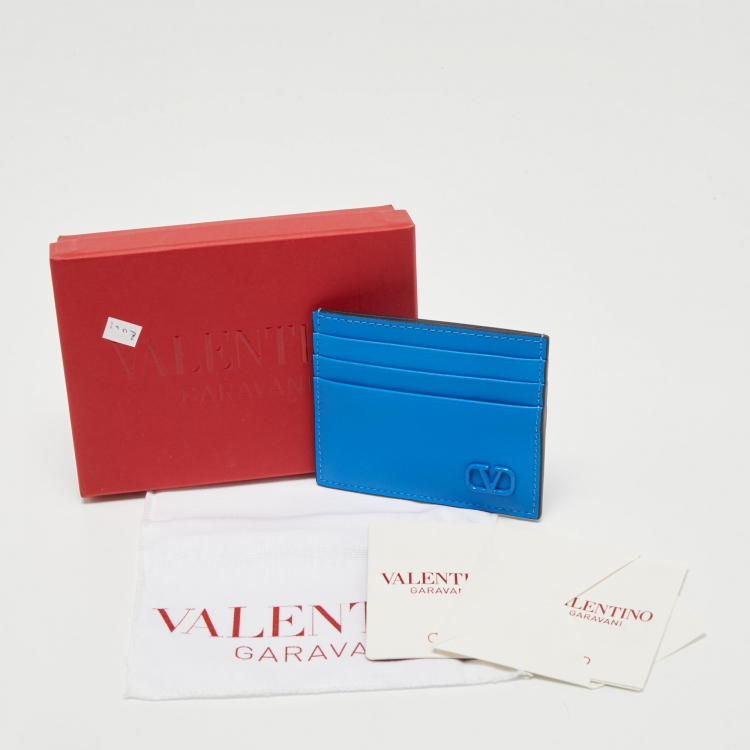 Pre Owned Valentino Blue Leather Vlogo Card Holder 