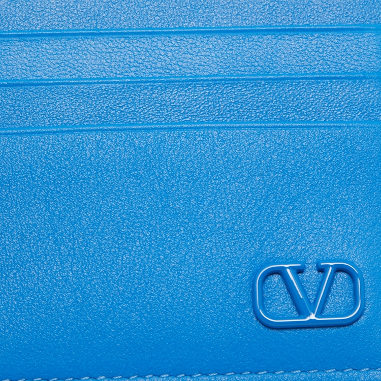 Pre Owned Valentino Blue Leather Vlogo Card Holder 