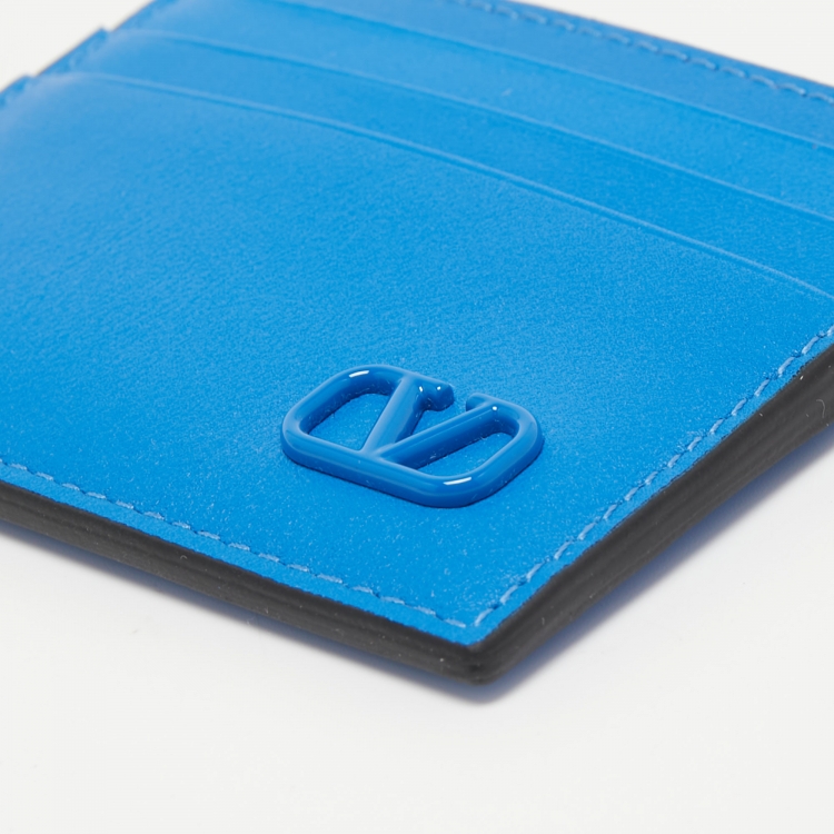 Pre Owned Valentino Blue Leather Vlogo Card Holder 