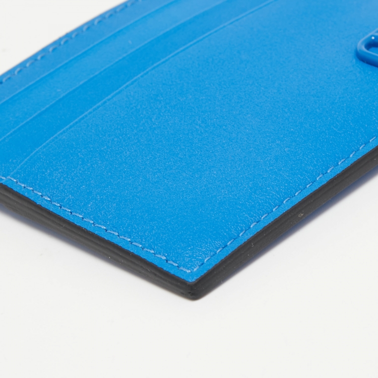 Pre Owned Valentino Blue Leather Vlogo Card Holder 