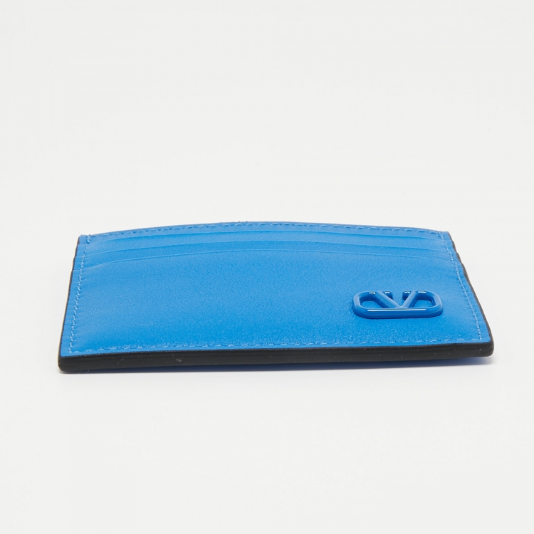 Pre Owned Valentino Blue Leather Vlogo Card Holder 