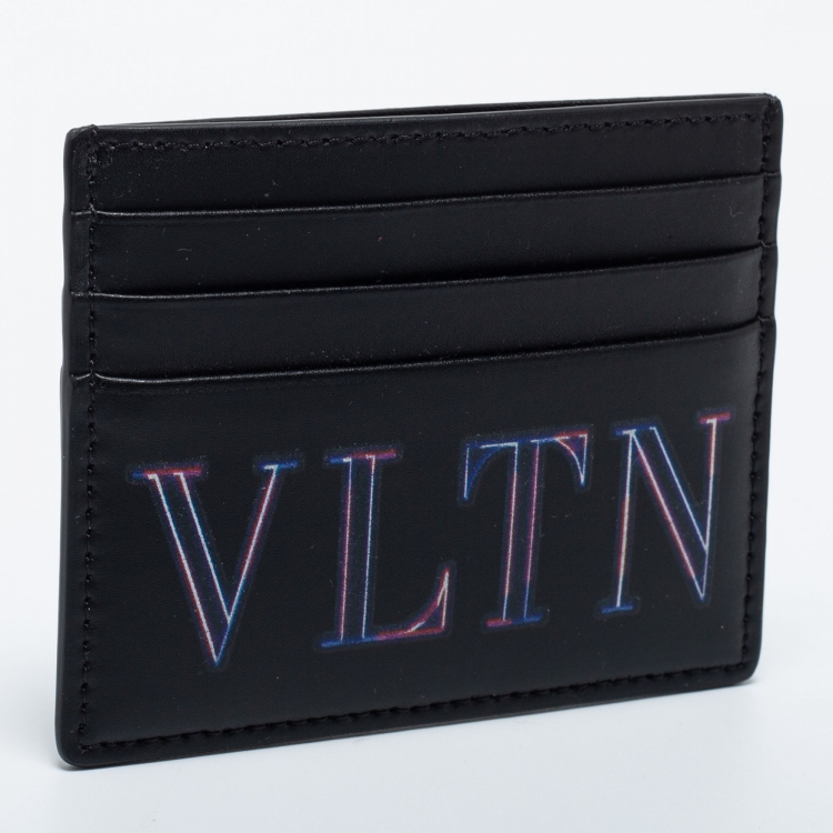Pre Owned Valentino Black Leather VLTN Logo Card Holder