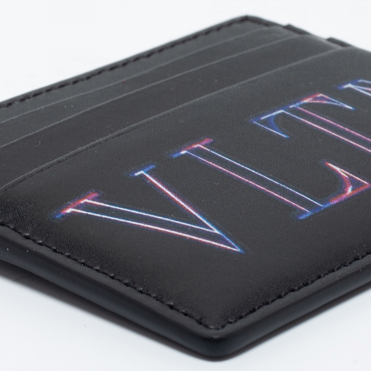 Pre Owned Valentino Black Leather VLTN Logo Card Holder