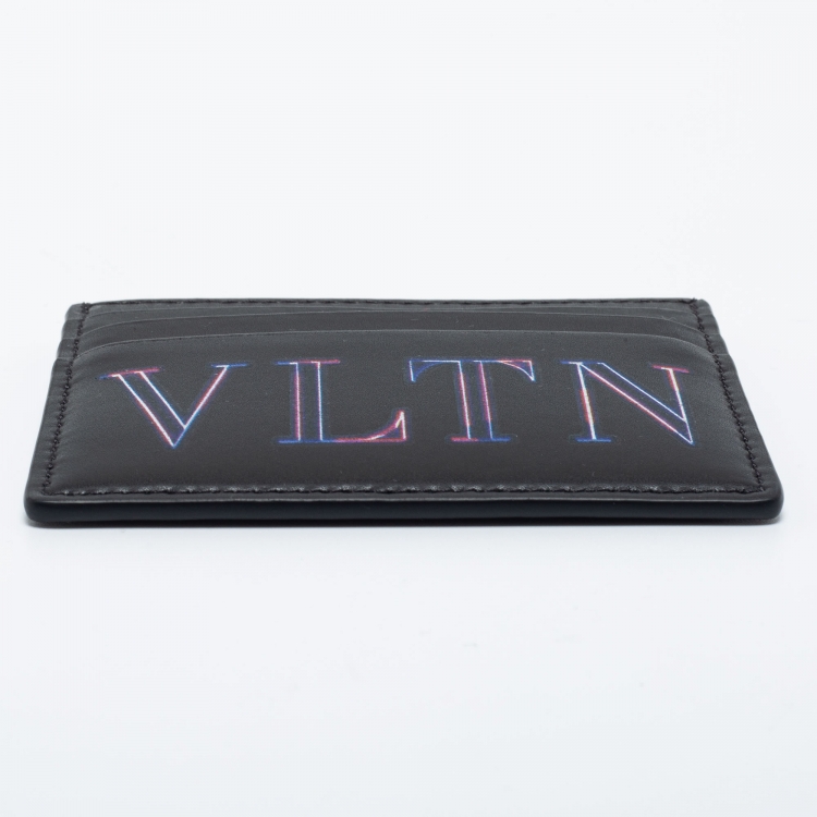 Pre Owned Valentino Black Leather VLTN Logo Card Holder