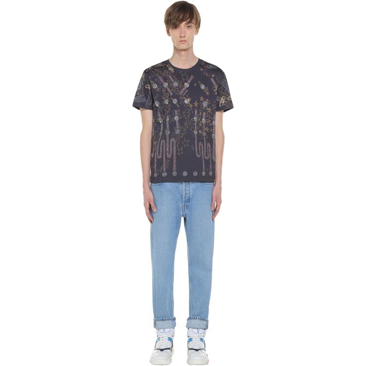 Pre Owned Valentino Cosmo Zandra Lunar Punk Printed Cotton Crew Neck T-Shirt XL