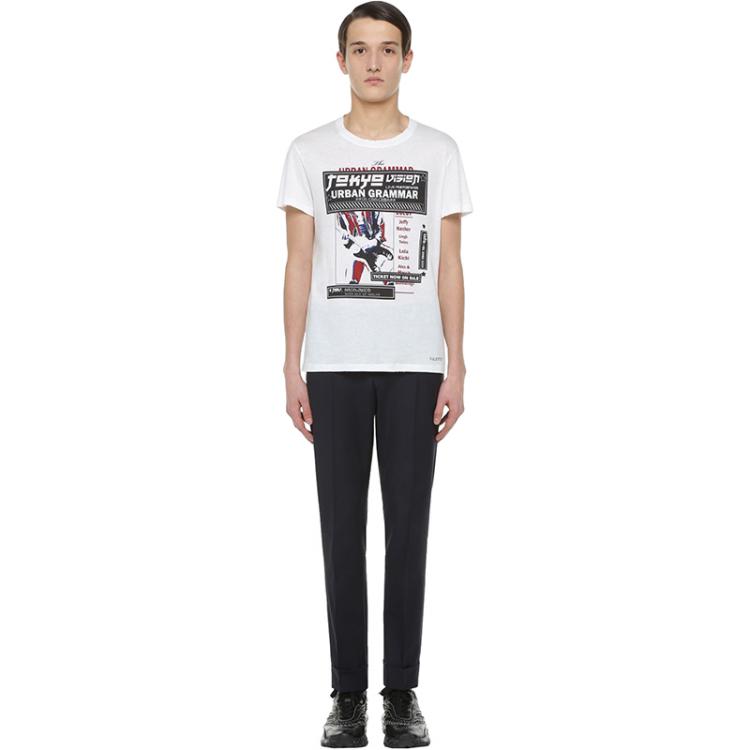 مملوكة مسبقًا Valentino Bianco Concert Printed Cotton Crew Neck T-Shirt S