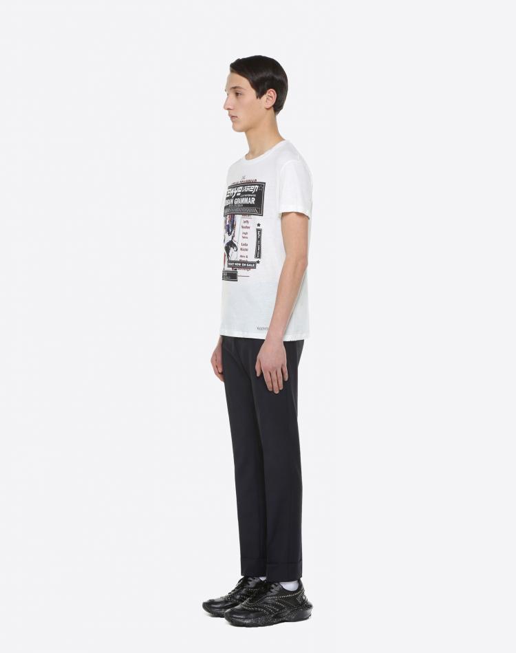 مملوكة مسبقًا Valentino Bianco Concert Printed Cotton Crew Neck T-Shirt S