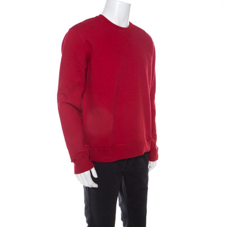 Pre Owned Valentino Rosso Cotton Rockstud Embellished Sweatshirt L