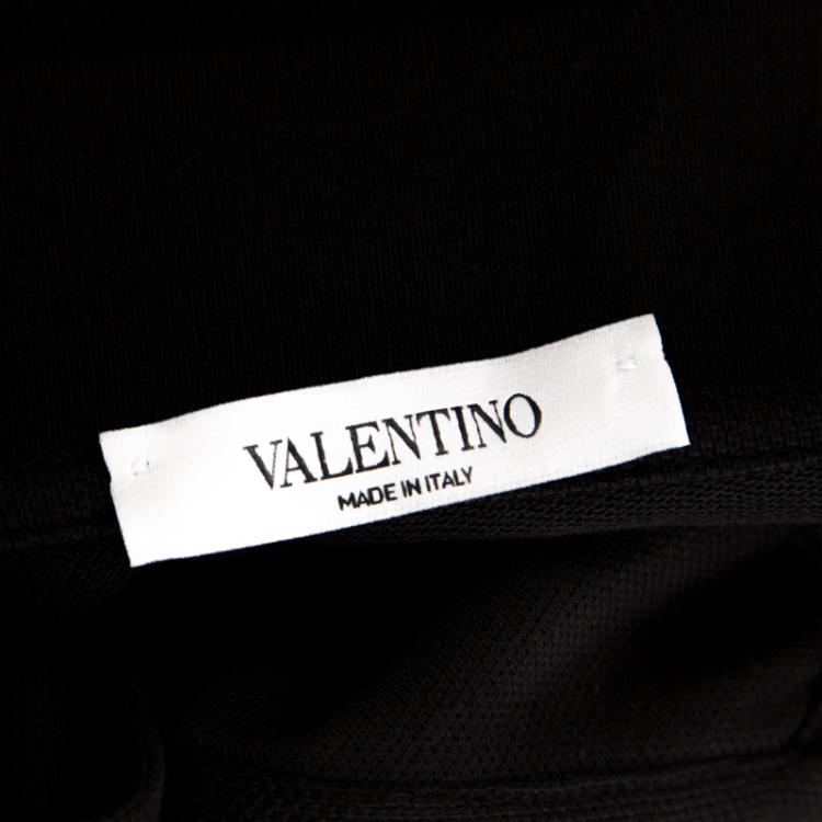 Pre Owned Valentino Black Stripe Cotton Polo T-Shirt L
