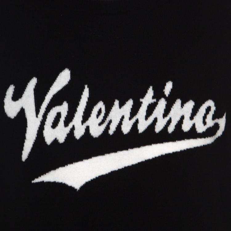 مملوكة مسبقًا Valentino Black Wool Logo Intarsia Crew Neck Pullover Sweater S