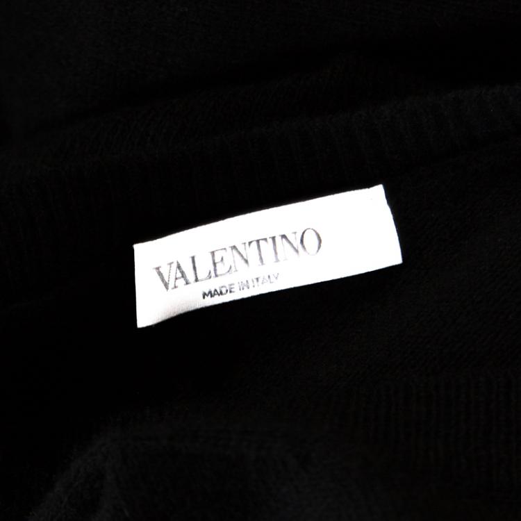 مملوكة مسبقًا Valentino Black Wool Logo Intarsia Crew Neck Pullover Sweater S