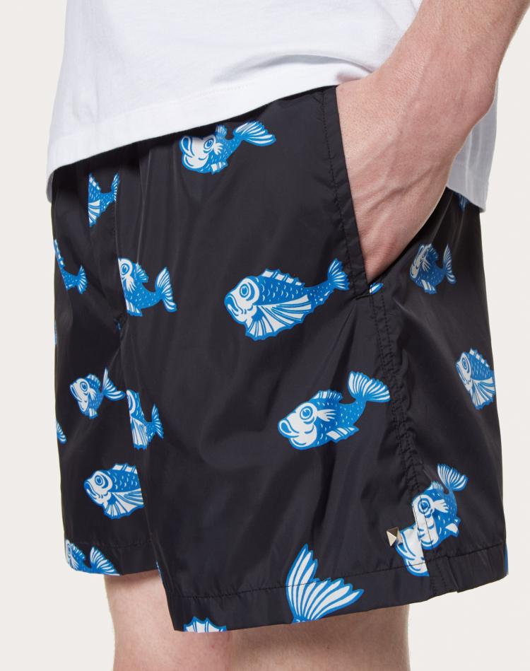 Pre Owned Valentino Black Fishrain Print Nylon Bathing Suit Small / IT 46