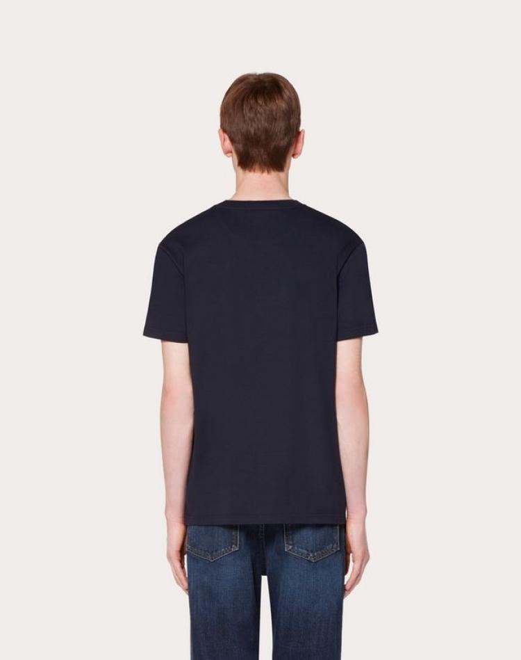 Pre Owned Valentino Dark Blue Cotton Go Tiger Embroidered Crew Neck T Shirt S