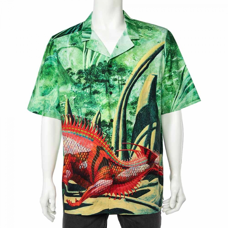 Valentino Multicolor Red Dragon Printed Cotton Bowling Shirt XXL Valentino  | TLC