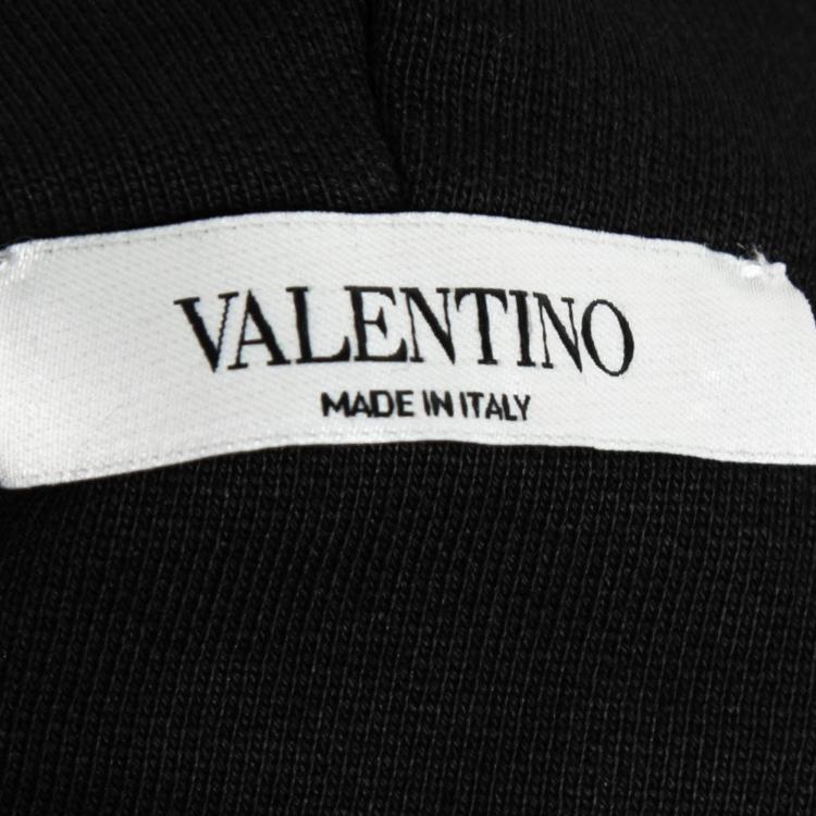 Pre Owned Valentino Black Cotton Logo Printed Oversized Hoodie M