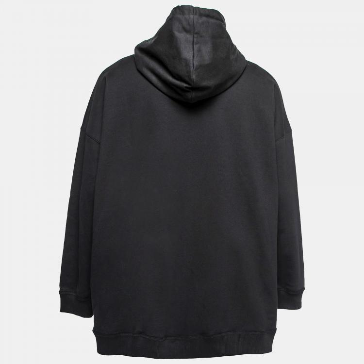 Valentino Black Cotton Logo Printed Oversized Hoodie M