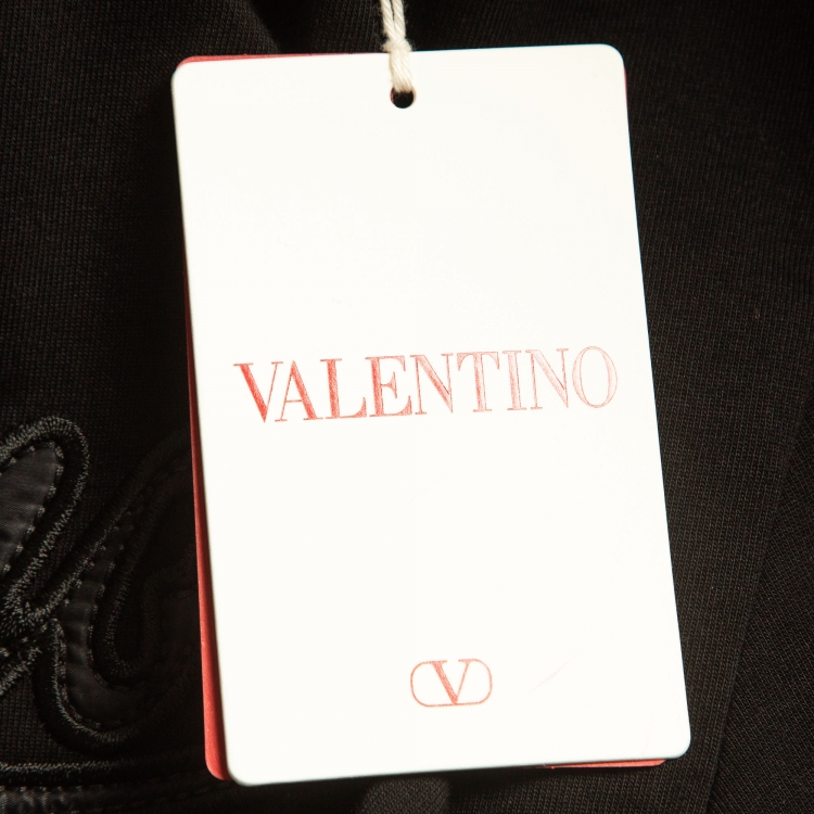 Pre Owned Valentino Black Logo Applique Cotton Crew Neck T-Shirt XXL