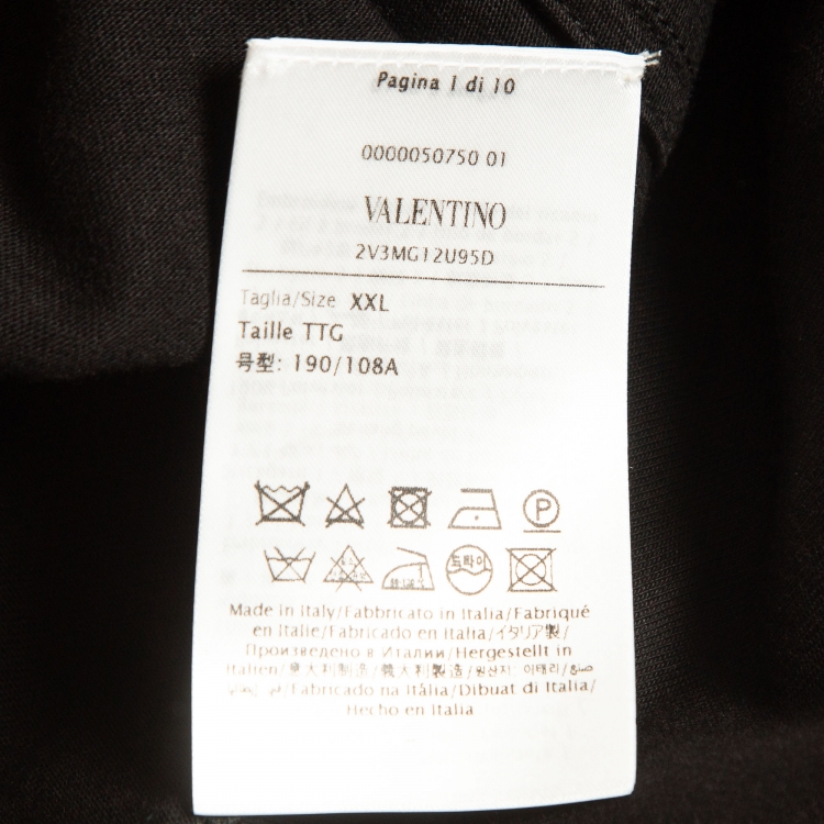 Pre Owned Valentino Black Logo Applique Cotton Crew Neck T-Shirt XXL