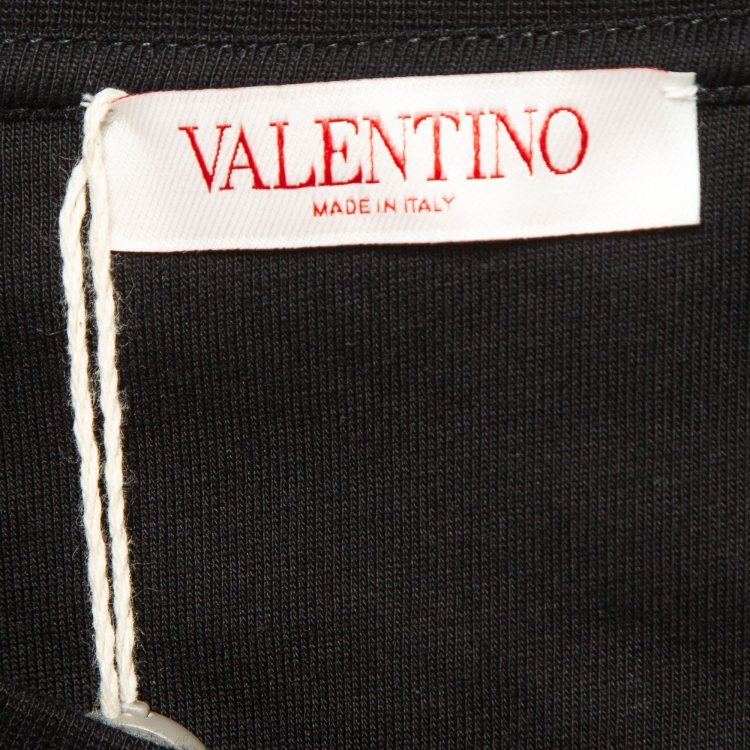 Pre Owned Valentino Black Logo Applique Cotton Crew Neck T-Shirt XXL