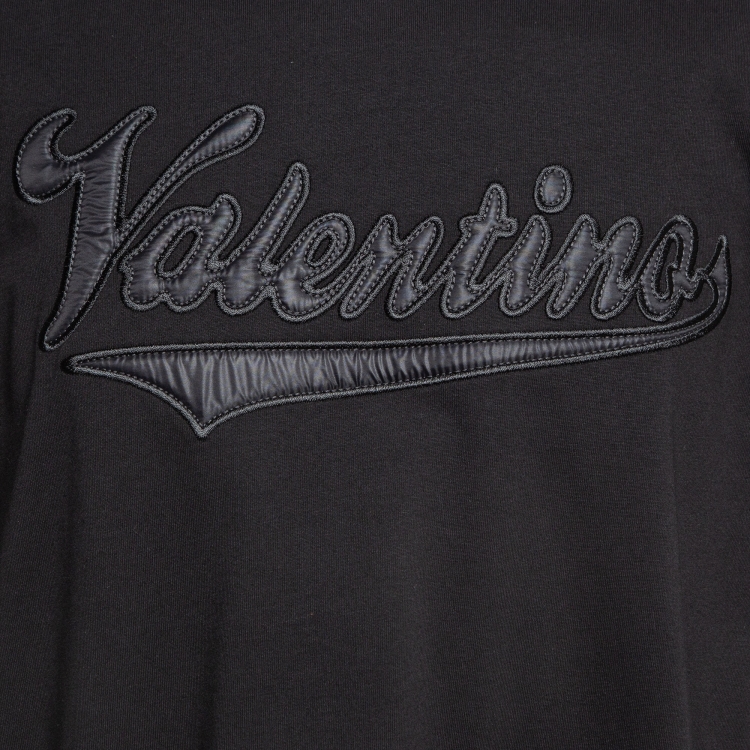 Pre Owned Valentino Black Logo Applique Cotton Crew Neck T-Shirt XXL