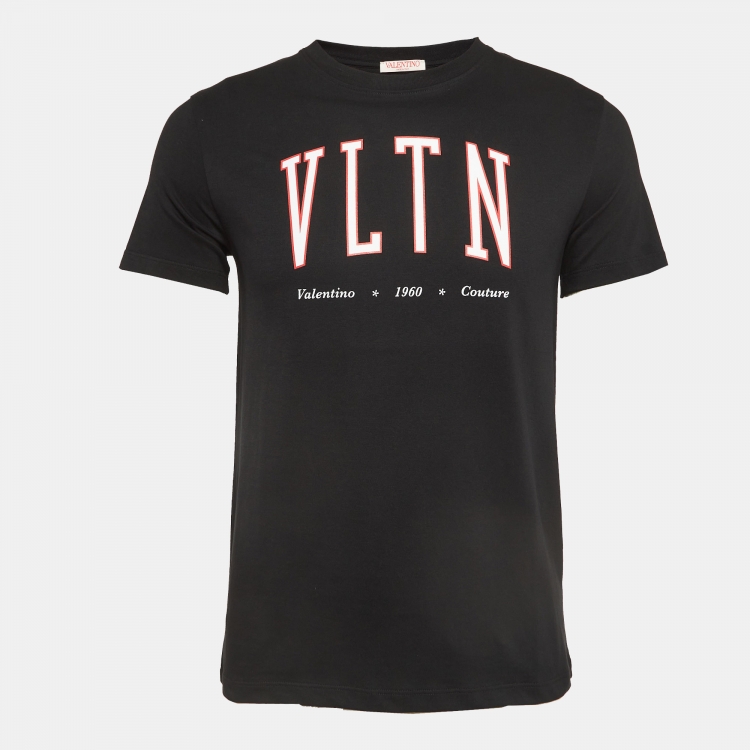 Pre Owned Valentino Black Logo Print Cotton T-Shirt XS