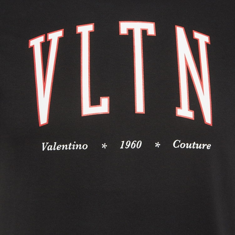Pre Owned Valentino Black Logo Print Cotton T-Shirt XS