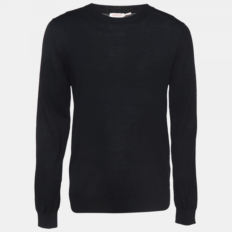 Pre Owned Valentino Black Wool Knit Crew Neck Sweatshirt L