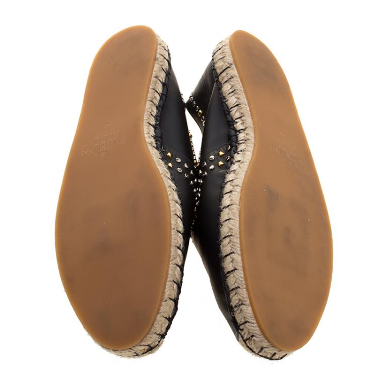 Pre Owned Valentino Black Leather Studded Espadrille Moccasins Size 42