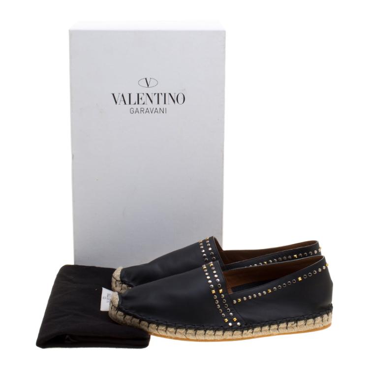 Pre Owned Valentino Black Leather Studded Espadrille Moccasins Size 42